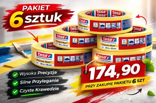 Zestaw 6 sztuk taśmy malarskiej Tesa Precision Mask 50 m x 30 mm w promocji.webp
