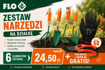 Zestaw narzędzi ogrodowych FLO 6 elementów – łopatka, motyczka, pazurki, sekator