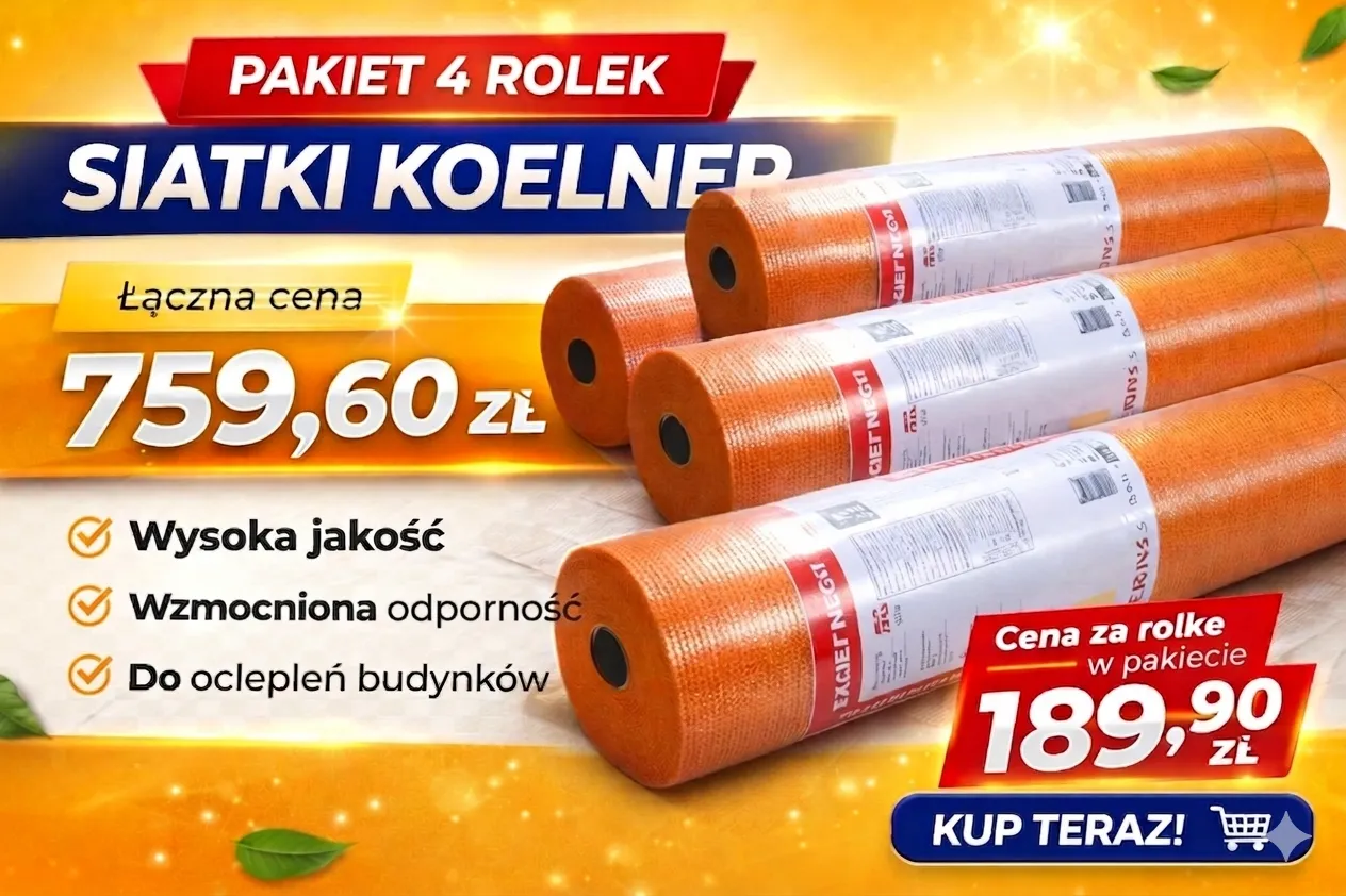 Pakiet 4 rolek siatki elewacyjnej Koelner do ociepleń budynków w promocji