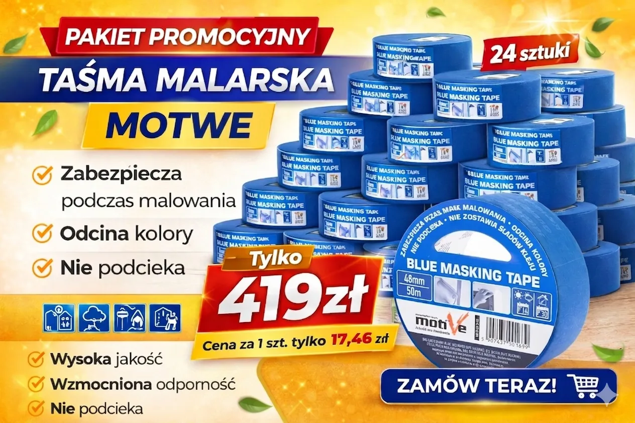 Pakiet 24 sztuk taśmy malarskiej Motive 48 mm x 50 m w promocji