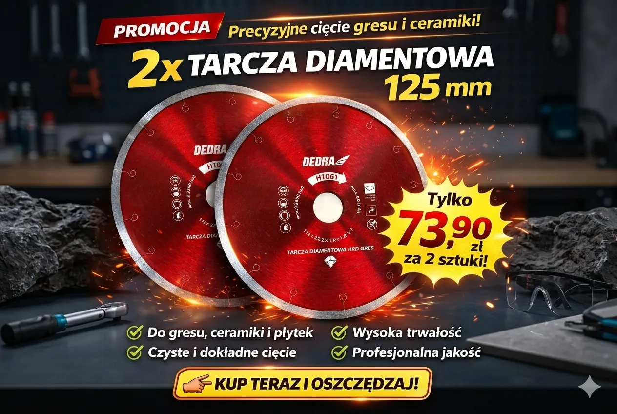 Zestaw 2 tarcz diamentowych Dedra 125 mm do cięcia gresu i ceramiki w promocji