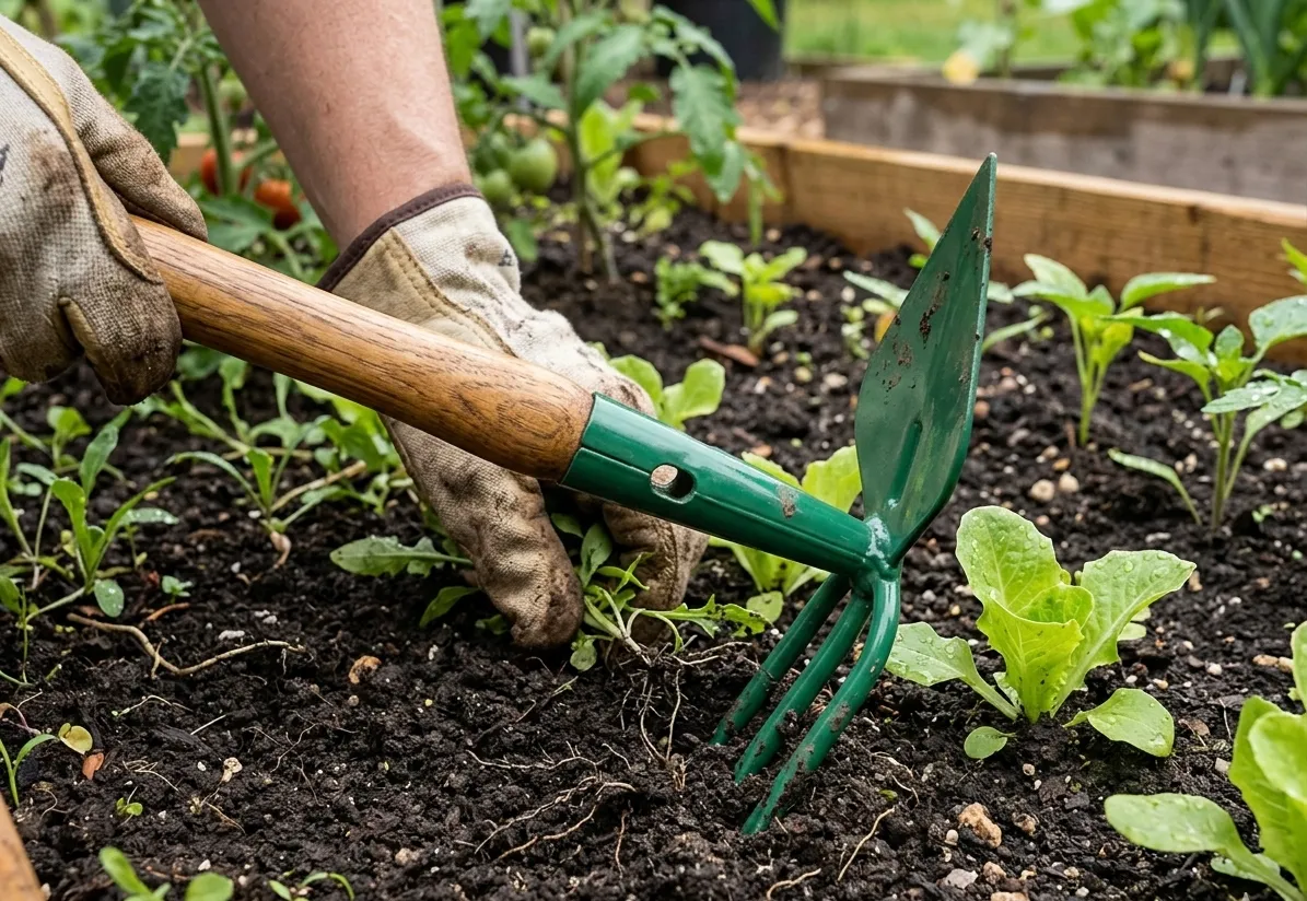 motyczka ogrodowa z pazurkami w użyciu spulchnianie gleby w warzywniku