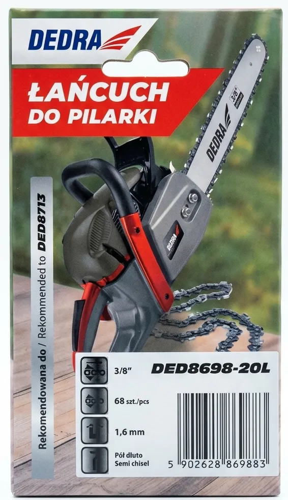 Opakowanie łańcucha do pilarki DEDRA DED8698-20L z parametrami 3/8 cala, 68 ogniw i 1.6 mm